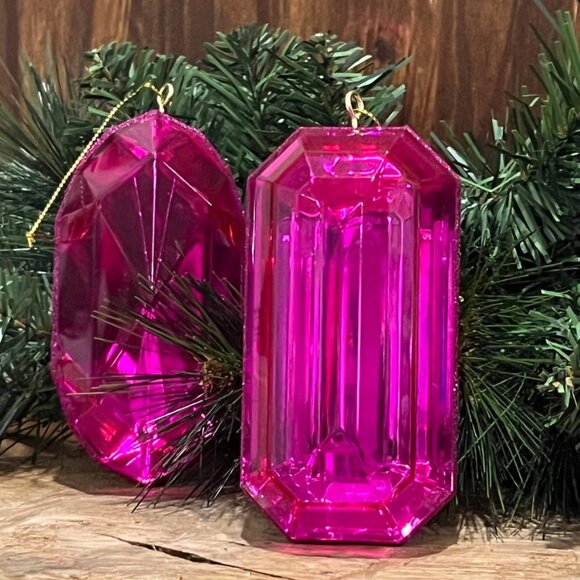 Set of 2, Gem Emerald Cut Ornaments, 5 Inch, Oblong and Rectangle Shape, Jewels - Picture 7 of 17